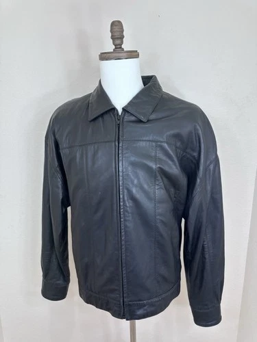 Remy Jacket Mens Size 40 Black Leather Bomber Full Zip Collared Lined USA - product listing photo