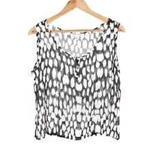 ST. JOHN Sheer Boxy Tank Black and White Pattern Size L