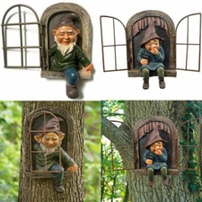Garden Ornaments-Gnome Statue Elf Out The Door Tree Hugger Peeker Yard Art-Decor