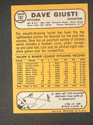 1968 Topps Baseball Singles - 1-457 -- Pick Your Card - Complete Your Set - Picture 179 of 501