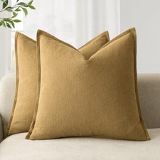 Pack of 2, Decorative Linen Soild Throw 18" x 18",2 Pieces Honey Mustard