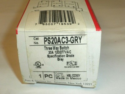 Pass & Seymour PS20AC3-GRY Three way SWITCH 20A 120/277VAC Spec Grade NIB (LOT o