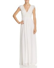  250 French Connection Women'S White Beaded V-Neck Cap Sleeve Gown Dress Size 6
