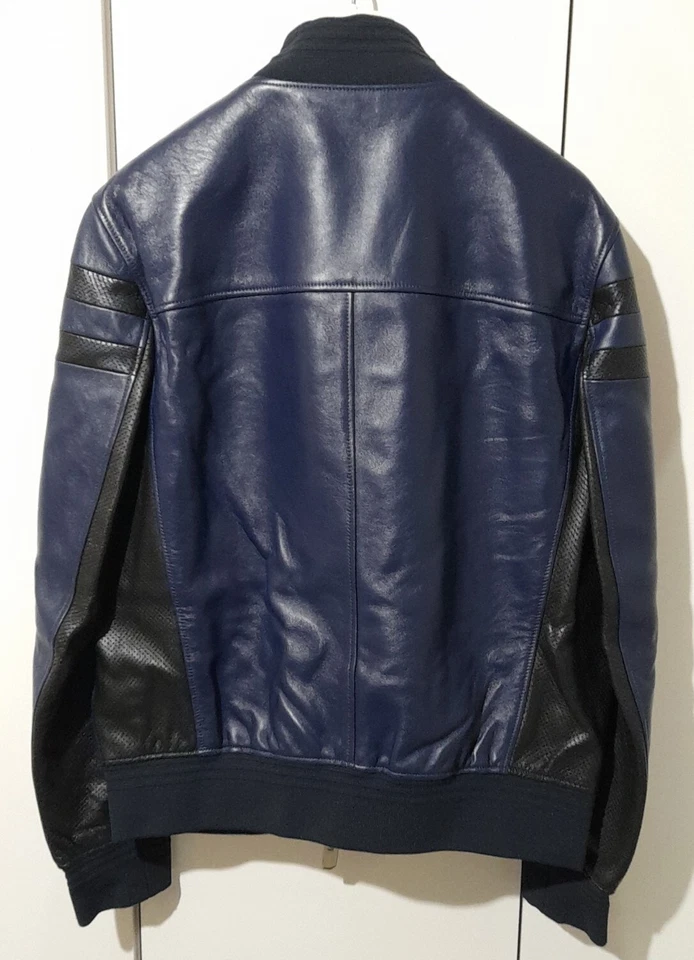 Bally Mens Biker leather jacket 100% Lamb 6 pocket Blue/Black Horn Buttons - Image 4 of 4