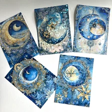 Moon Holographic Background Stickers Blue Junk Journal Collage Scrapbook