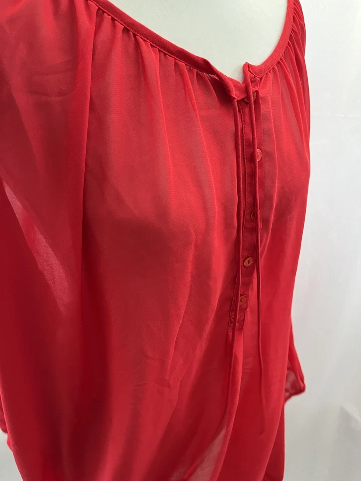 H&M Blouse Size 20 Red Sheer Long Sleeve Polyester Womens  — 第 3/4 张图片