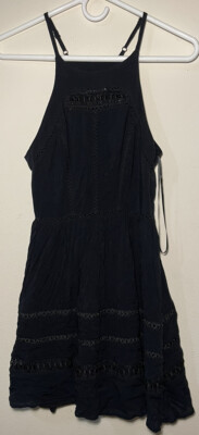 Sam Edelman Eyelet Fit and Flare Dress Black Mini Size