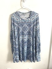Show Me Your Mumu Will  Artsy Boho Tunic Blue Long Sleeve blouse XL