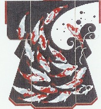 Oriental Swirling Koi on Black LG. Kimono handpainted Needlepoint Canvas by LEE