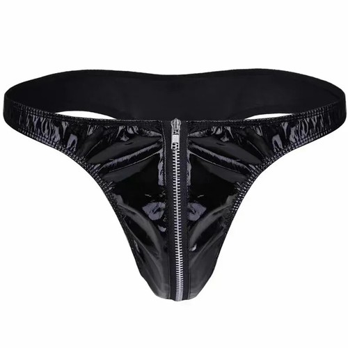Men's Shiny Leather Thongs Briefs PU Male Bikini Lingerie G-String Underpants - 第 1/7 張圖片