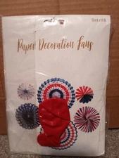 Rainmae Independence Day Patriotic Paper Fans Decorations