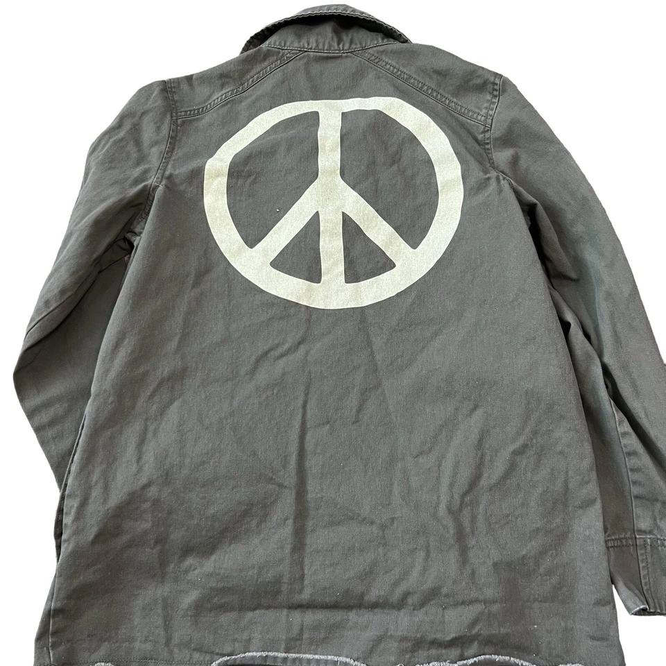 Parches de letrero de paz hippie verde a presión de la chamarra de comida chatarra de The Beatles talla XS Foto 2 de 4