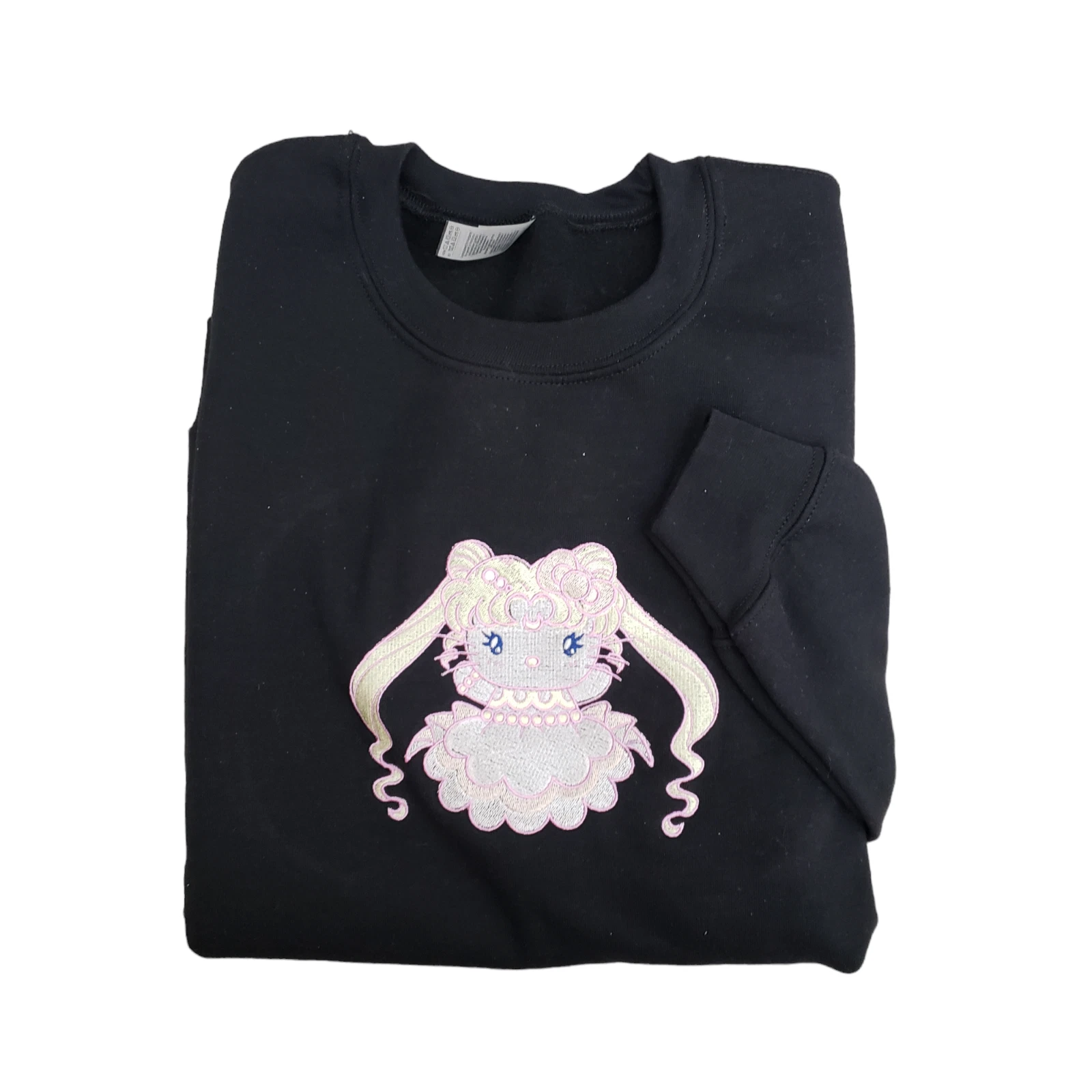 Hello Kitty Sailor Moon Princess Serenity Embroidered Crewneck Sweater Black (M)