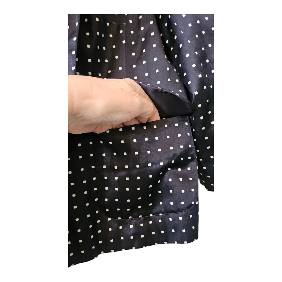 Chaqueta Pendleton para mujer talla 8 Petite 8P mezcla de seda frente abierto azul blanco lunares Foto 4 de 4