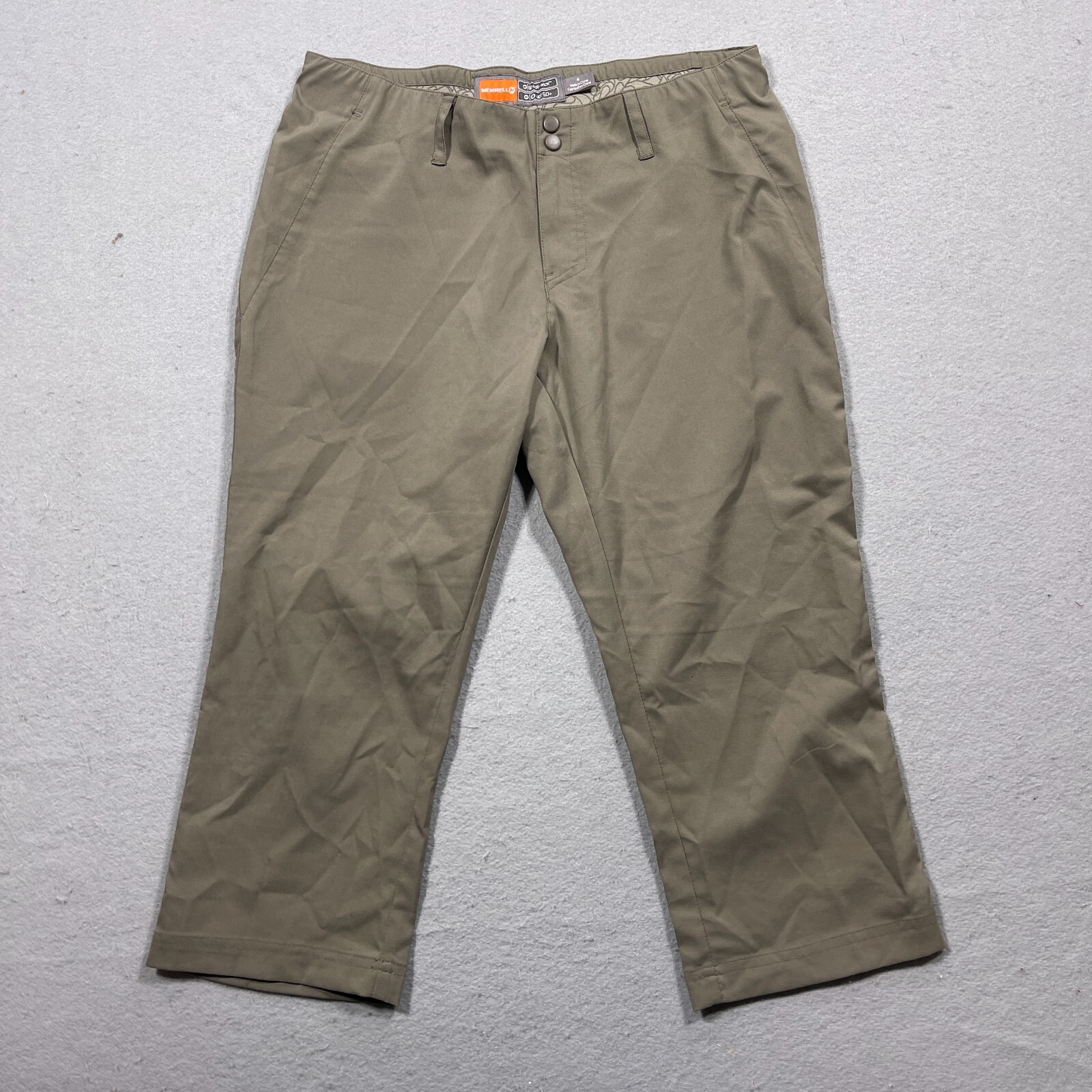 Merrell pantaloni donna opti Wick UPF nylon kaki Capri pantaloni outdoor escursionismo taglia 4