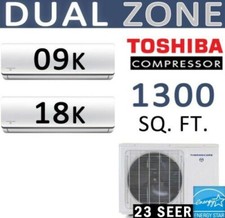27000 Btu Dual Zone Ductless Mini Split Air Conditioner Heat Pump, 9000 + 18000