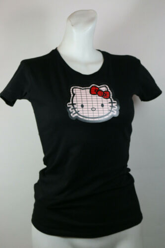 S Czarna koszulka Hello Kitty Grafika Koszulka Damska Małe światła LED Festiwal Rave EDC - Zdjęcie 1 z 12