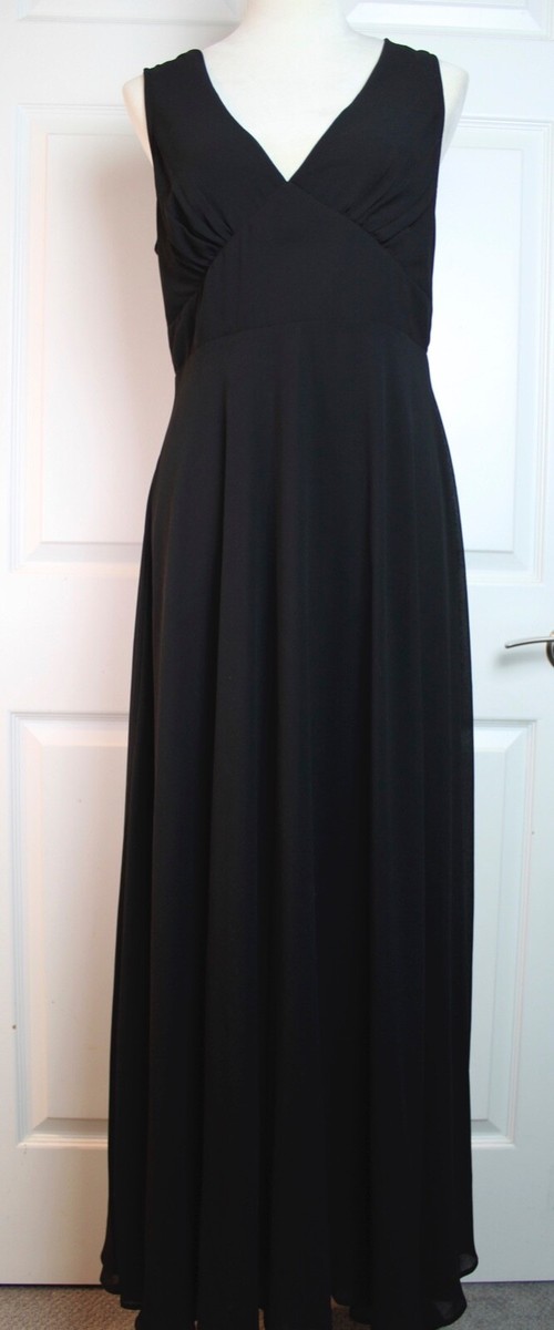 BHLDN Anthro Black Chiffon Sleeveless Deep V-Neck Maxi Dress Keyhole Back  Size L