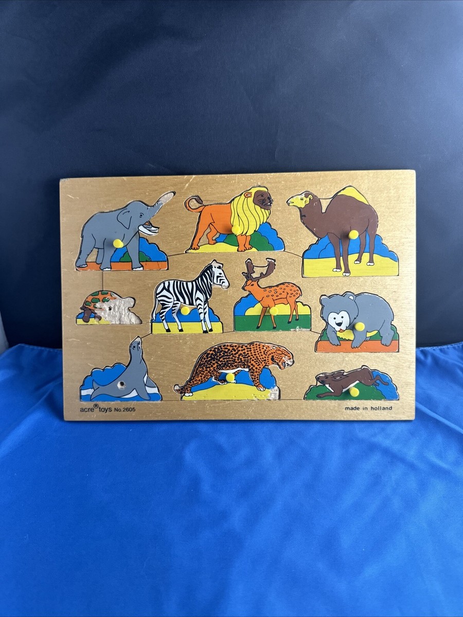Vintage Wooden Zoo Animals Puzzle Made in Holland Diset Acre Toys
