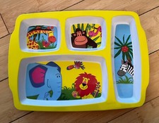 Used 10 Divided Kids Plastic Plate Giraffe, Monkey, Lion, Zebra and Elephant