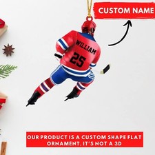 Personalized Hockey Ornament, Personalized Helmet and Gloves Hockey Flat Ornamen