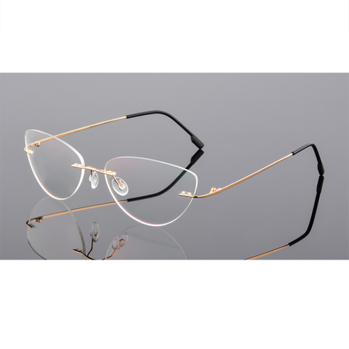 Randlose Damen Lesebrille Metalllegierung Blaulicht blockierende Katzenbrille - Bild 21 von 21