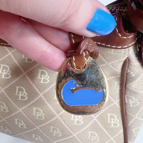 Vintage Dooney & Bourke Tan Signature Monogram Shoulder Bag Brown Leather Purse - Picture 6 of 10