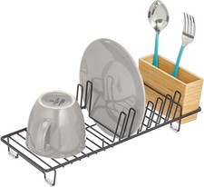 mDesign Kitchen Sink Dish Drainer – Small Metal and Bamboo Dish Rack for Kitchen