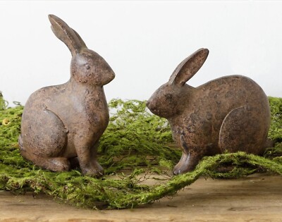 Set of 2 - Small Distressed Brown Sitting BUNNIES - Primitive Farmhouse Decor