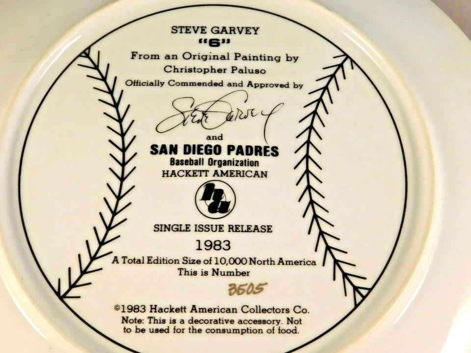 1983 STEVE GARVEY AUTOGRAPHED PLATE 3505/10000 HAND SIGNED HACKETT AMERICAN - Image 4 of 4