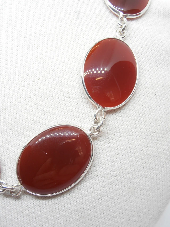 Collana in Argento 925 e Agata Corniola Naturale - Girocollo Pietre Dure - - Immagine 3 di 4