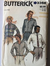 New Uncut FF Size 42 Mens 1980s Shirts Sewing Pattern, Butterick 3364