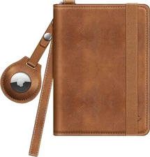 Passport Holder with Airtag Holder Slim Travel Wallet RFID Blocking Card Case