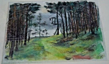 Franz Ehmke*1928 -2018 DDR Painter Clearing in the Pine Forest with Hunting Seat