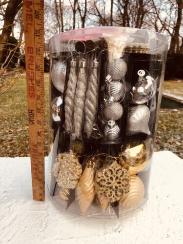 101 Gold & Silver Christmas Ornaments in a Variety of Sizes & Shapes