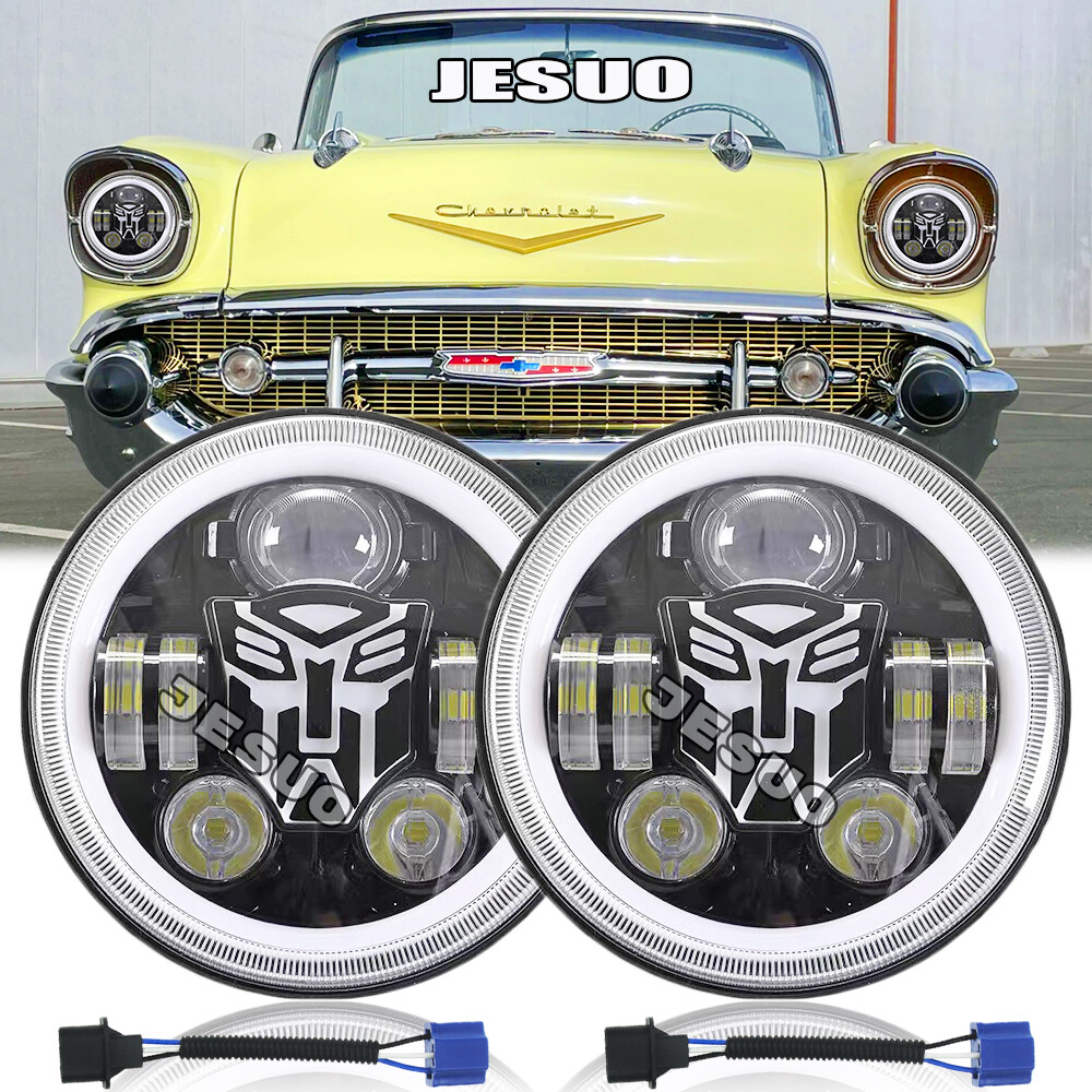 For Chevy Bel Air 1955-1957 Pair 7" Inch Round LED Headlights Hi/Lo Sealed Beam