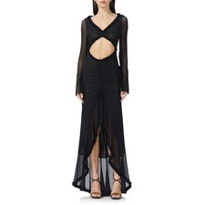 AFRM Cat Maxi Dress S Black Ruched Cutout Semisheer High-Low Hem gothic glam