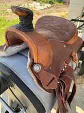 Brown Leather Western Horse Saddle with Tooled Leather  Silver Conchos