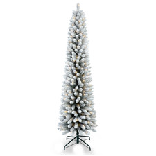   Slim 5FT Flocked Pencil Christmas Tree - Pre-Lit 100 LED Warm White Lights
