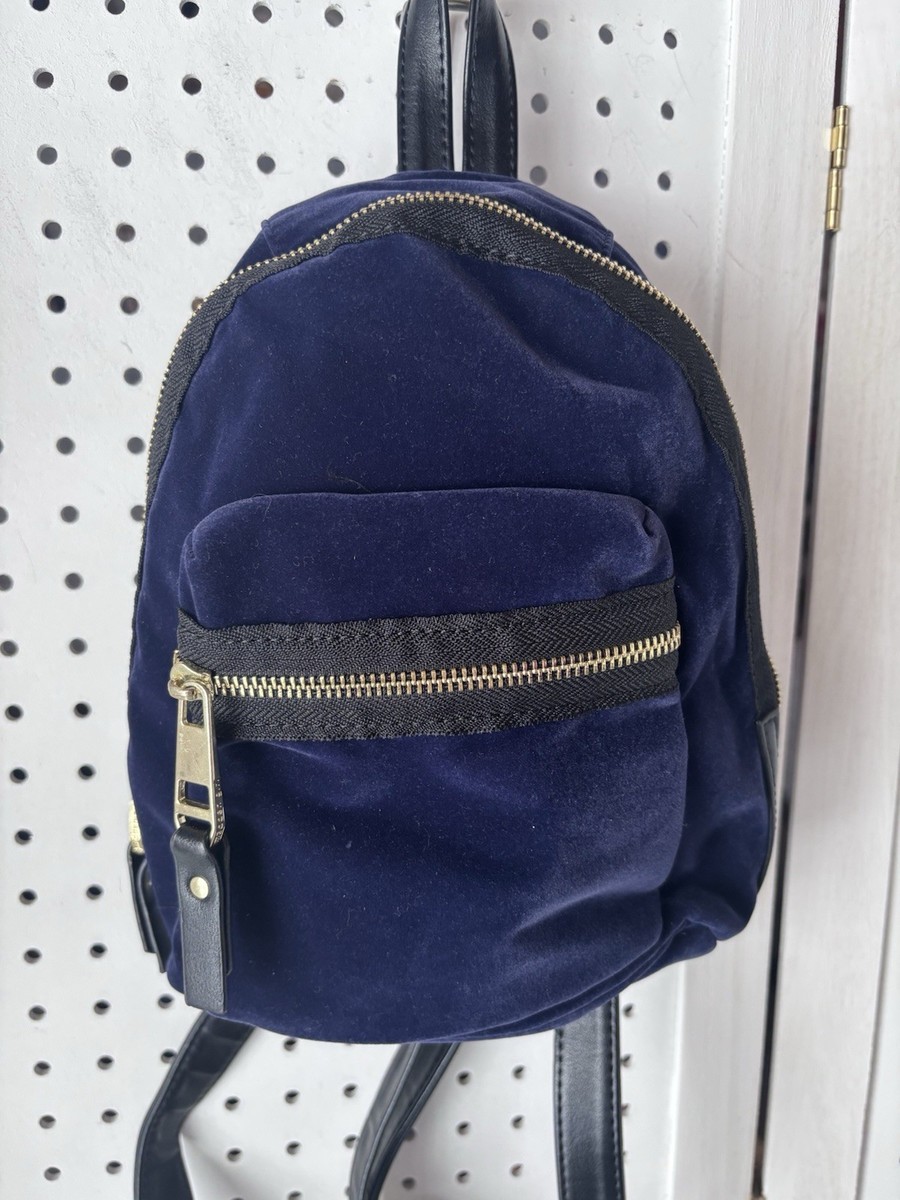Steve Madden Girl Navy Blue Velvet Velour Mini Backpack 