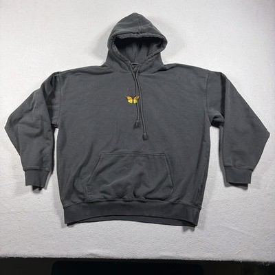 Brandy Melville Hoodie Women One Size Butterfly Embroidered Faded Black Casual