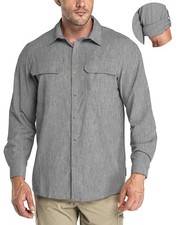 Men's Long Sleeve Sun Protection Shirt UPF 50 Quick Dry Cooling Fishing Grey