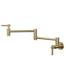 Brushed Gold Dual Handle Articulating Foldable Arm Faucet Pot Filler Wall Mount