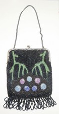 Hand Made 1920s ART NOUVEAU BEADED PURSE w FOLK ART FLOWERS SILVER HANDLE