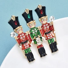 Nutcracker Soldier Brooch Pin Enamel Rhinestone Christmas Holiday Gift