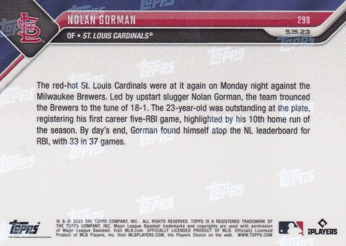 2023 Topps Now 298 Nolan Gorman