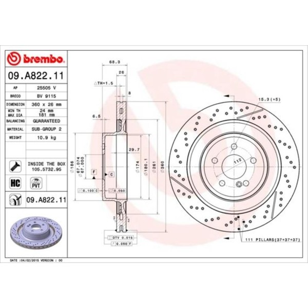 Brembo 2X Bremsscheibe Hinten Ø360 Mm FüR Mercedes-Benz E-Klasse W212 S212 C218-image