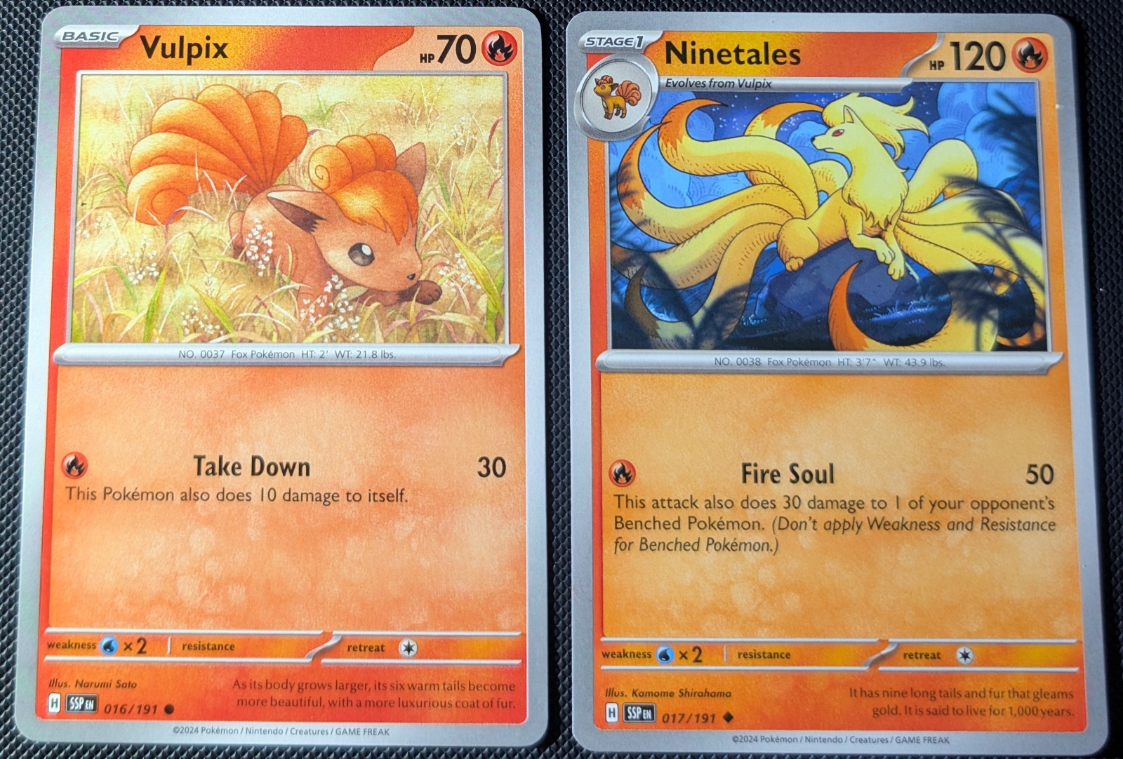 Vulpix 016/191 and 017-191 Ninetales Sv08: Surging Sparks Regular