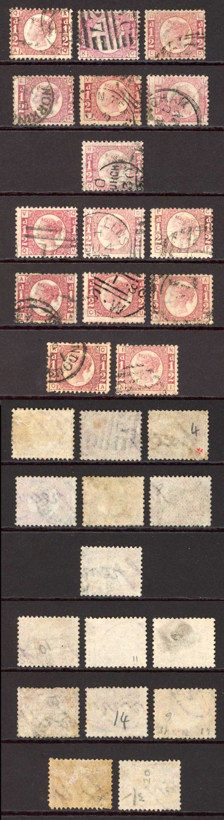 SG48 1/2d Set of 15 Plate numbers Fine used inc the RARE Plate 9 Cat 1435 pounds