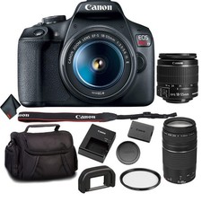 Canon EOS Rebel T7 DSLR Camera Bundle 2 Lenses 18-55  75-300mm Lens  UV Fil